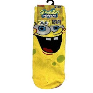 SpongeBob SquarePants Socks Mens 2 Pack Funny Cartoon Crew Yellow Novelty Gift